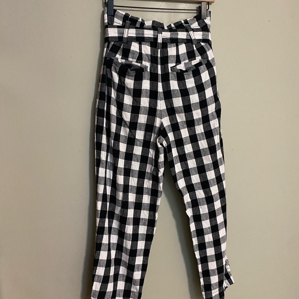 Madewell Black and White Checkered Gingham Straight Leg Tie Waist Paperbag Pants - Picture 5 of 5